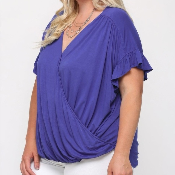 Solid Viscose Knit Surplice Top With Ruffle Sleeve - Picture 3 of 4